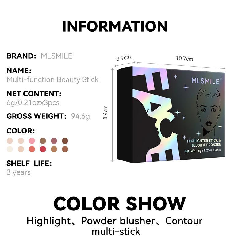 MLSMILE Contour & Highlight Stick Set: Concealer, Blush, Sculpting Shadow, Under-Eye Pen, Matte.