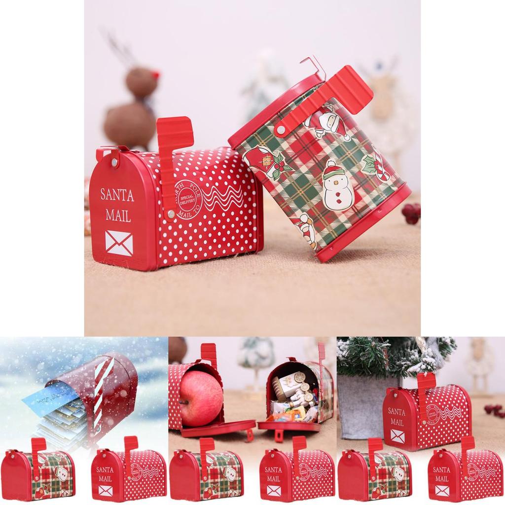Festive Christmas Iron Mailbox Gift Box Charming Tin With Cartoon Checkered Style For Children