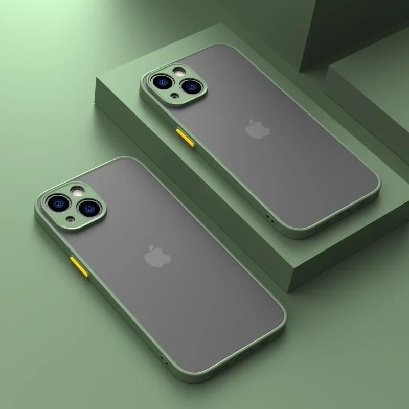 Shockproof Thin Matte Case For iPhone 15 16 13 12 11 14 Pro Max Plus Mini XR XS X Silicone Bumper Clear Hard Cover Capa Funda