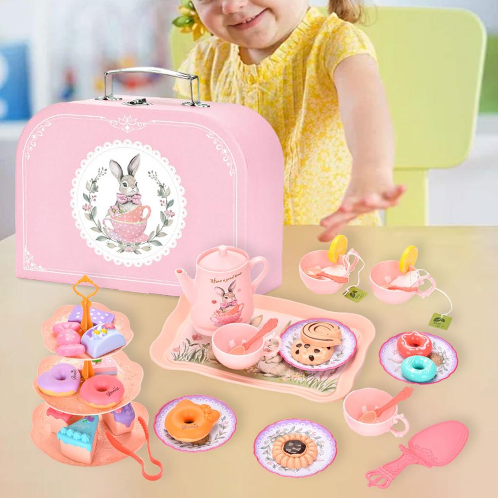 43Pcs Girl's Home Afternoon Tea Set Simulation Dessert Coffee Break Handheld Gift Box Set B101 Cup Rabbit Afternoon Tea Toy
