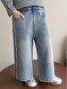Girls' Rhinestone Lace Denim Pants - Spring/Autumn 2026: Stylish Wide-Leg Fashion for Little Girls