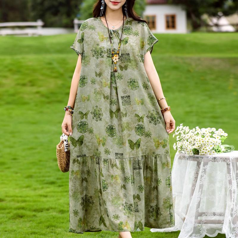 Women's Plus Size Floral Print Short Sleeve Maxi Dress, Loose Casual Summer Sundress (XL-5XL)