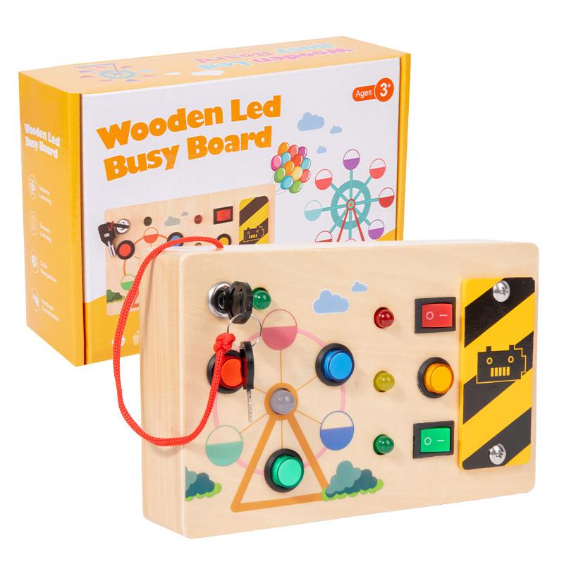 Bear Ferris Wheel Wooden Busy Light Toy With Led Buttons For Early Education And Diy Fun Ferris Wheel