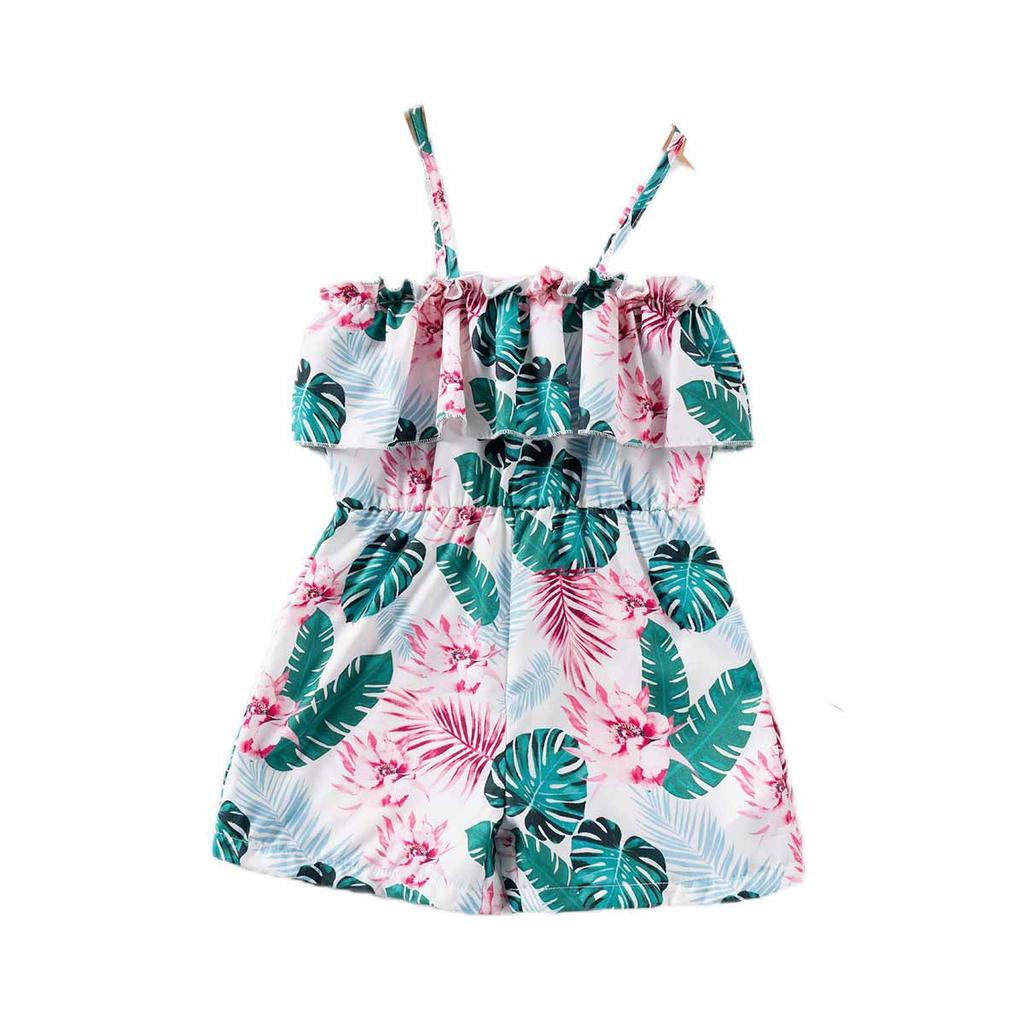 Macacão Floral para Meninas Halter Sem Costas Praia Verão Moda Infantil Macacão Casual