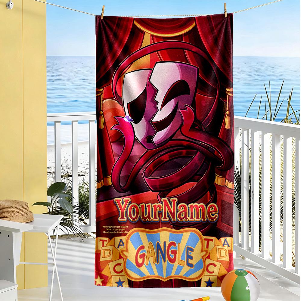 Digital Circus Customize Text Beach Towel Soft Durable Quick-Dry Suitable for Swimming Gym Camping Yoga Vacation