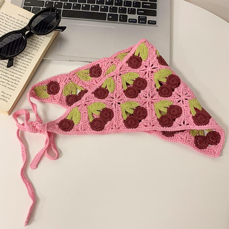 Spring and Autumn Sweet and Cute Wind Handmade Knitted Headband Female Personality Crochet Literary Style Triangle Scarf Headscarf