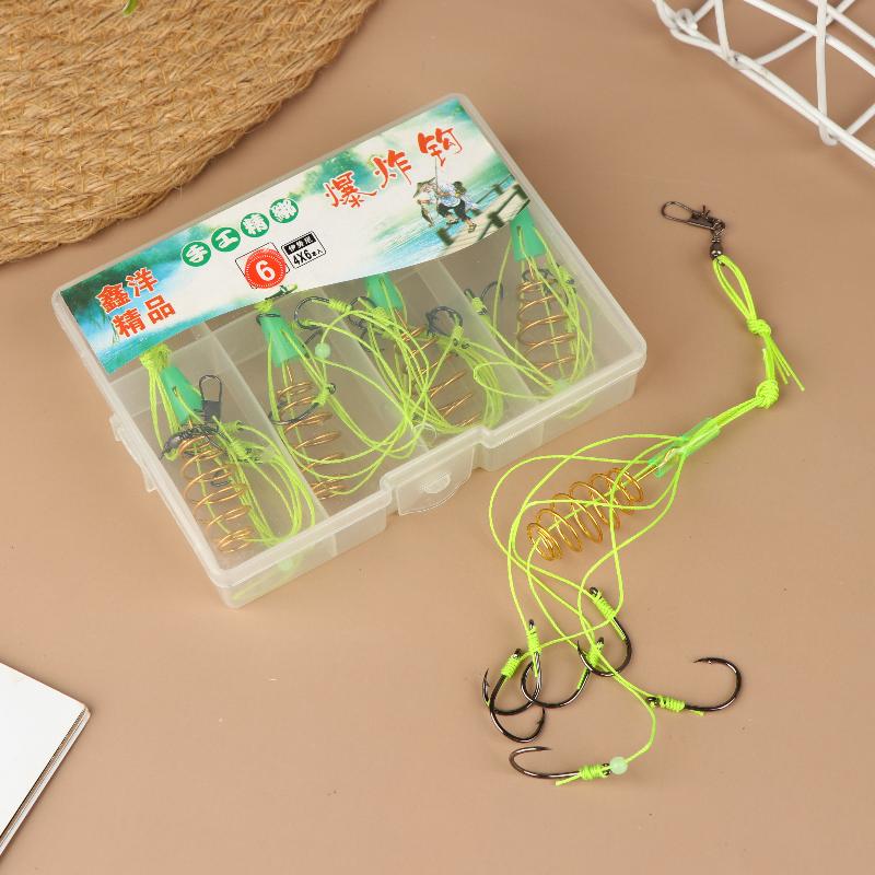 4Pcs Isni Explosive Hook Waist Drum Spring Bait Hook Anti-Winding Silver Carp And Bighead Fish Group Fishing Accessories
