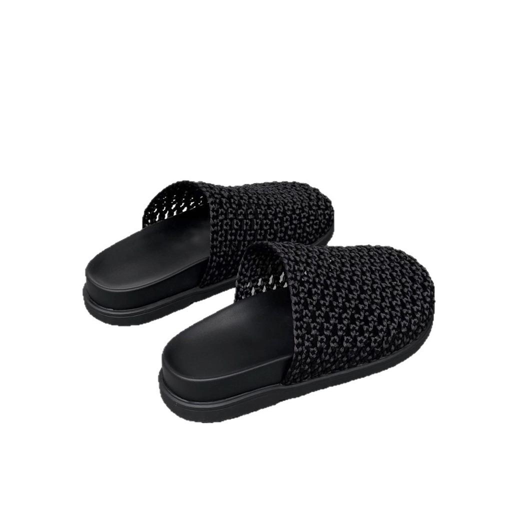 2025 New Leather Hand-woven Retro Bag Head Slippers Wear Thick Bottom Hollow One Pedal Lazy Sandals Woman