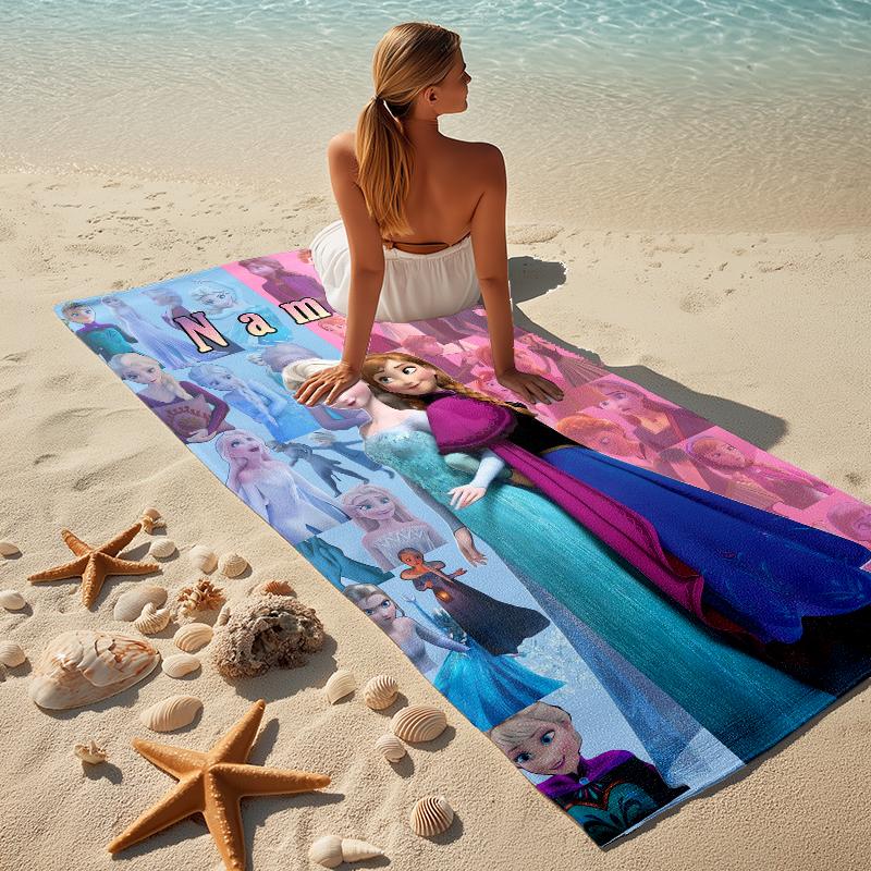 Custom Name Frozen Friendship Stylish Digital Printing Beach Towel Quick‑Drying Absorbent Blanket for Beach Pool Gym Travel