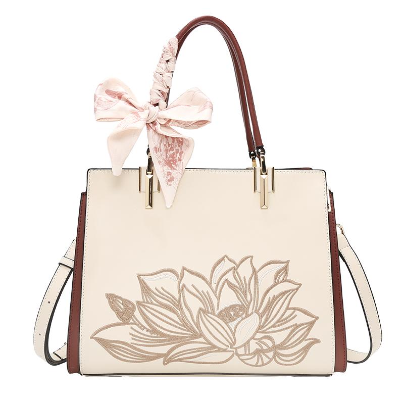 

FOXER Luxury Embroidery Women s Handbag Split Leather Elegant Lady Tote Bag Chinese Style Shoulder Bag Best Mother s Day Gift