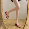 French wedge heel red flip-flops fairy heightening outer wear summer new temperament sandals high heels sandals