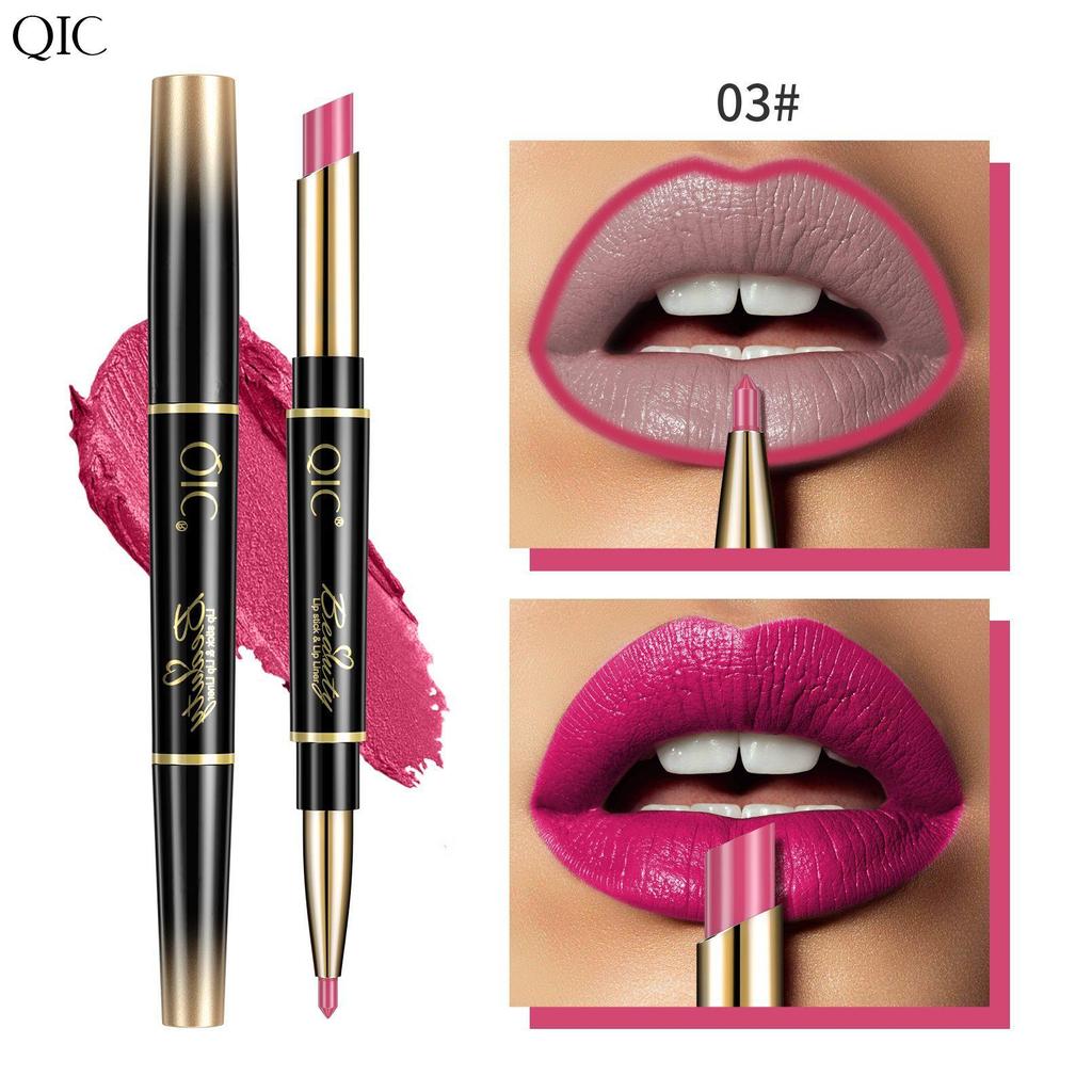 2 IN 1 Lūpu kontūrzīmulis Ūdensizturīgs Matēts Velvet Nude Lūpukrāsas zīmulis Seksīgi sarkans Ilgnoturīgs Rozā Purpura Lūpu zīmulis grims Kosmētika