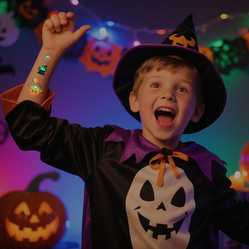 New Halloween glow-in-the-dark tattoo stickers, cartoon style, high-end children's tattoo stickers, waterproof and easy to peel off