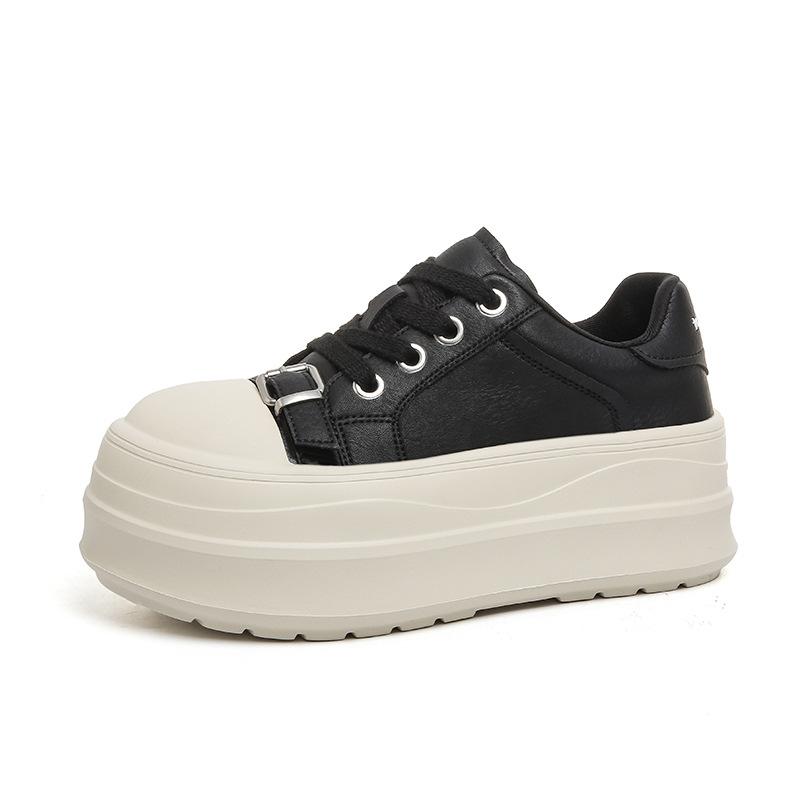 Leather 7cm platform sneakers women's 2025 new autumn and winter velvet small man height increase casual muffin board shoes