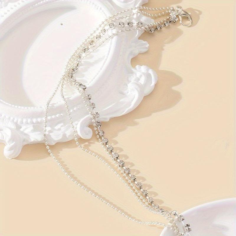 1-piece Bohemian style 3-layer ankle bracelet with sparkling Rhinestone, women's vintage multi strand ankle accessory