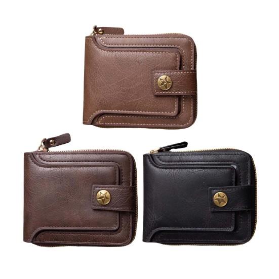 Men Short Wallet Zip Closure Slim Card Holder Wallet Faux Leather Minimalist Bifold Wallet for Cards Cash Coins
