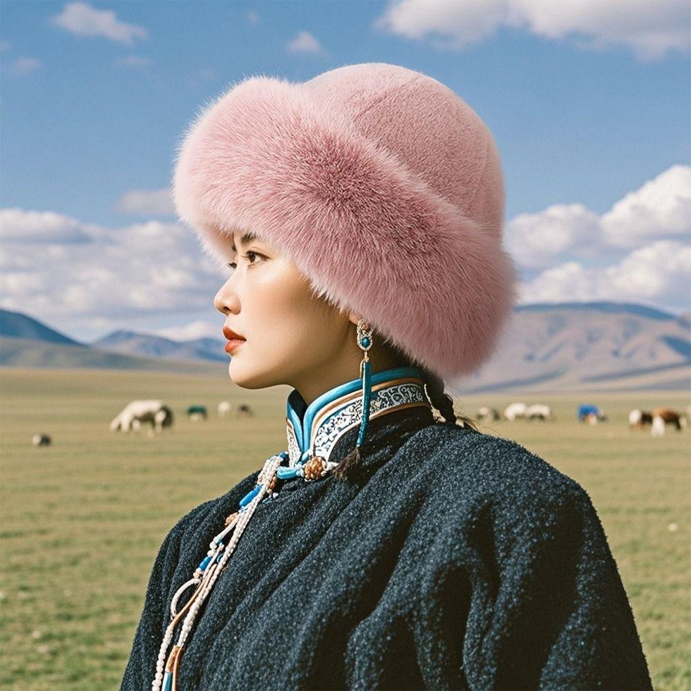 Windproof Winter Hat Imitation Mink Hair Bucket Hat Fashion Ear Protection Cap