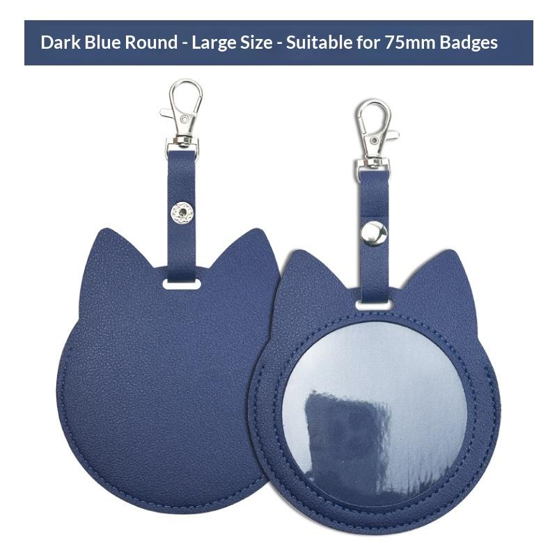 PU Leather Card Holder Cat Ear Design Cute Round Badge Reel For Work Office Travel Luggage Keychain Pendant