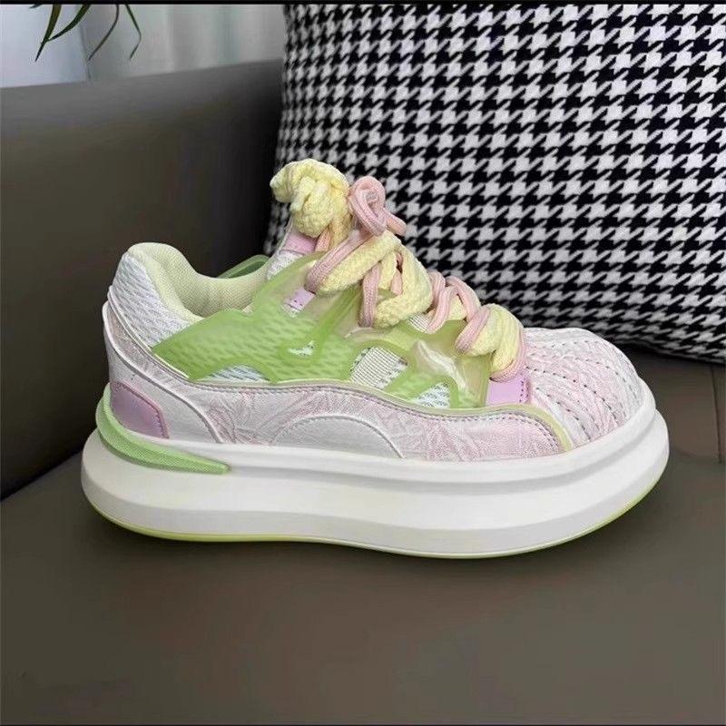 Autumn Women's Chunky Sneakers Breathable Mesh Casual Shoes Lace-Up Thick Sole Platform Shoes For Daily Wear