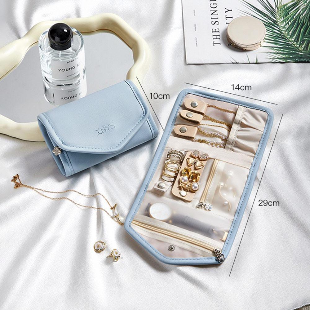 

Кожаное ожерелье, серьги, сумка, складная сумка для хранения, новый модный органайзер для хранения ювелирных изделий, для путешествий синий