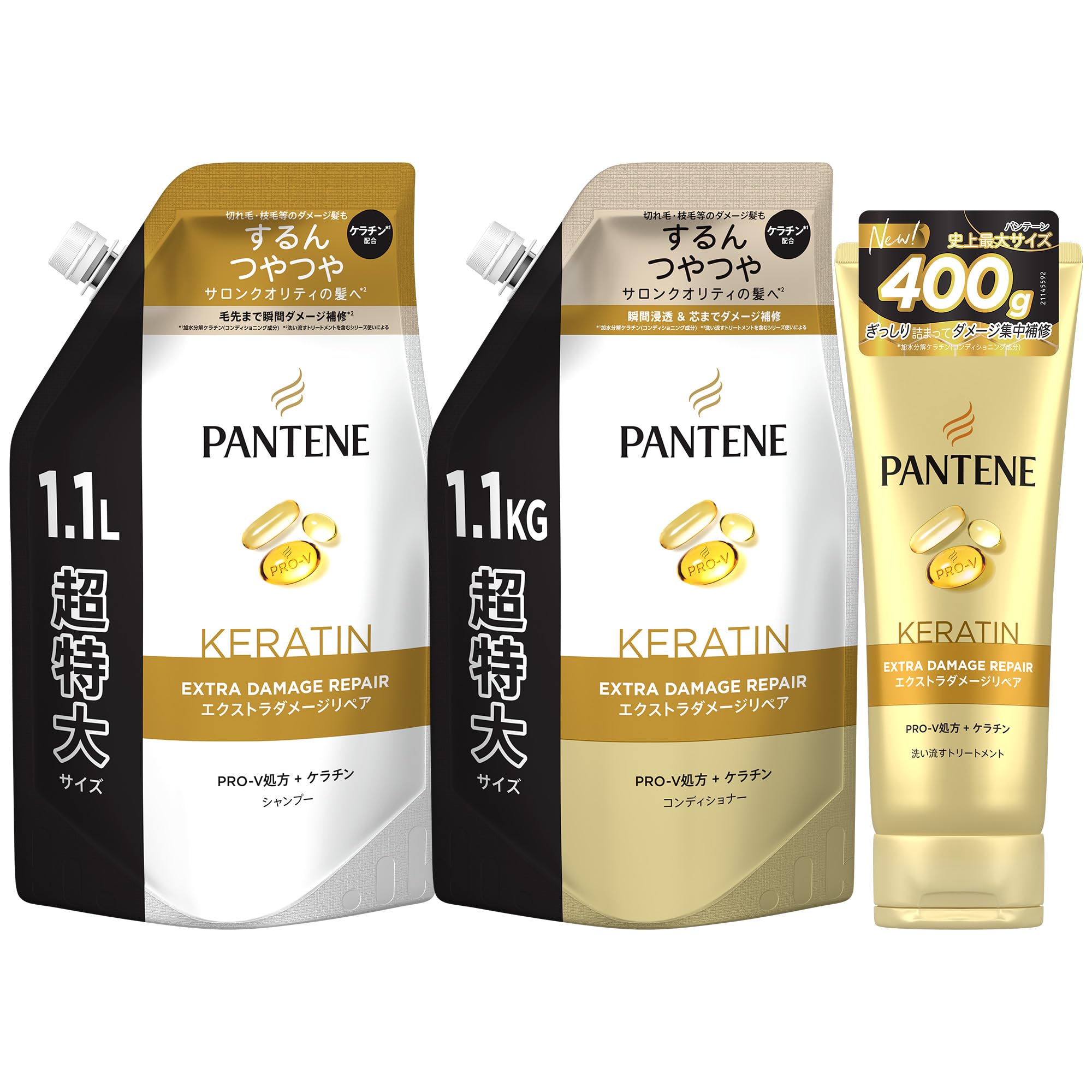

Pantene Экстра Восстановление и Уход Экстра Большой как Шампунь, Кондиционер, (1.1л + 1.1кг + 400г) [Купить набор]