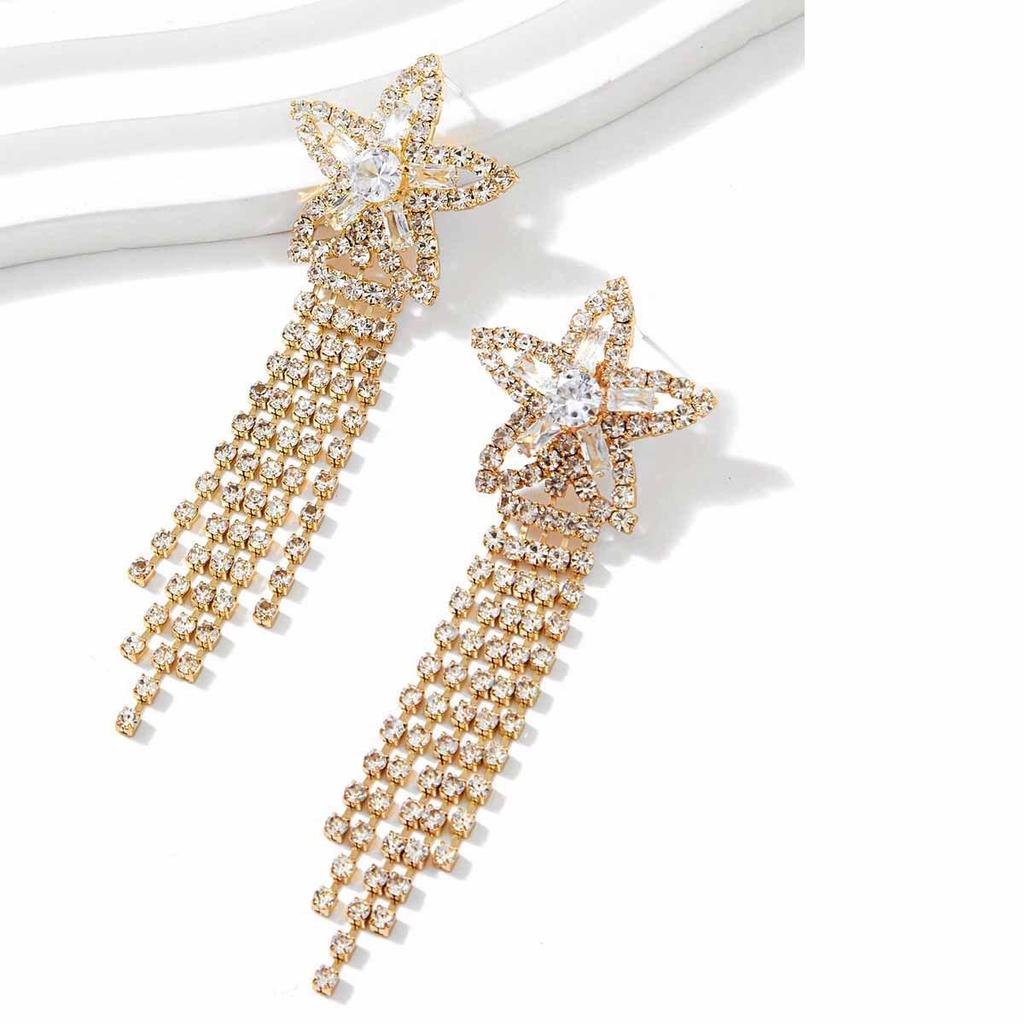 Zirconia Five-Pointed Star Tassel Stud Earrings - Elegant Korean Light Luxury Jewelry