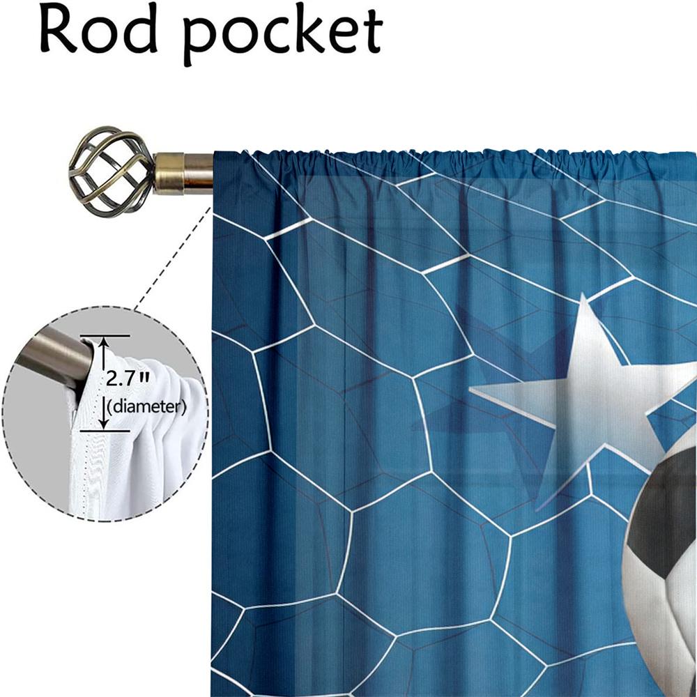 2Pcs Sports Theme Curtains Soccer Star Pattern Living Room Bedroom Study Sunshade Blue Net Background Decor Curtains