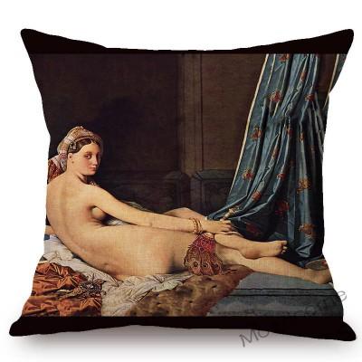 Neoclassical World Famous Oil Painting Jean Ingres Nepoleon The Source La Grande Odalisque Sofa Pillow Case Linen Cushion Cover