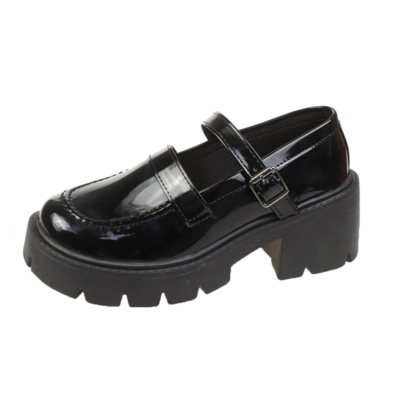 

Модные женские туфли на толстой подошве с высоким каблуком из лакированной кожи на толстой подошве 2024 года, осенние женские туфли Мэри Джейн с круглым носком на толстой подошве 40