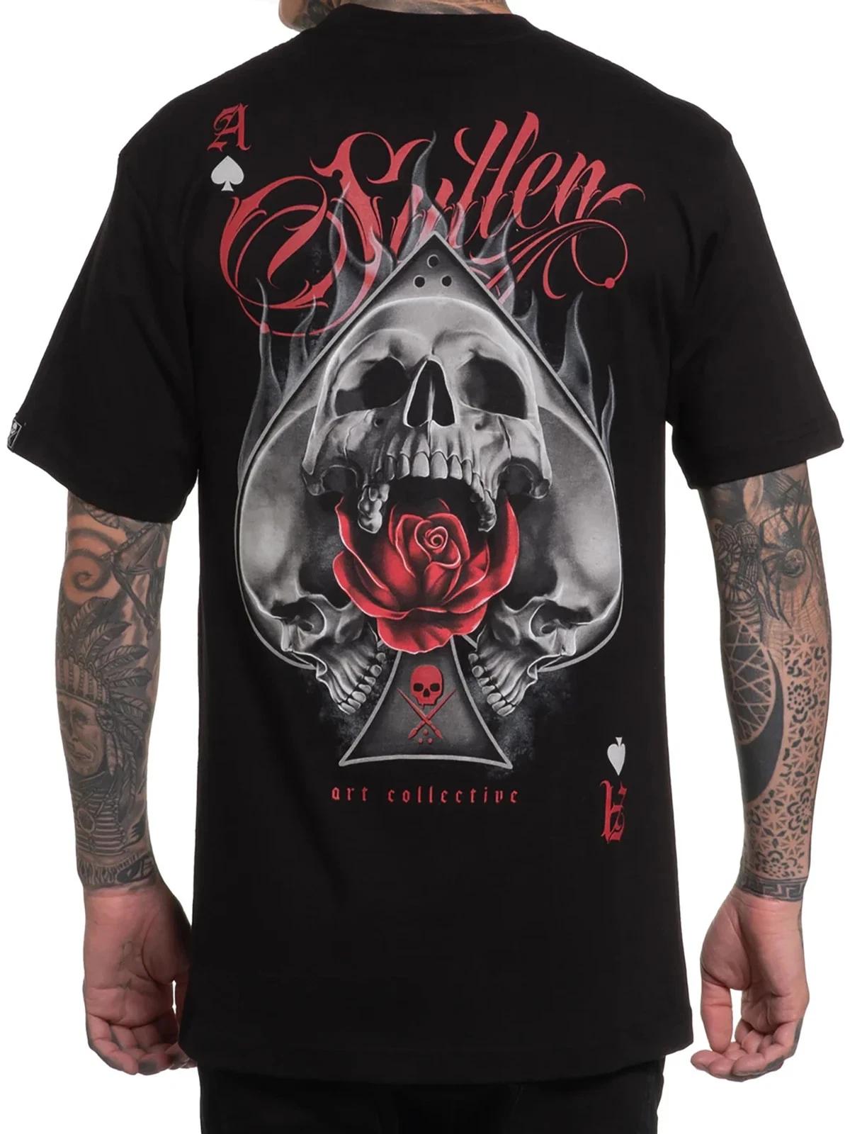 Sullen Men s Eternal Aces Short Sleeve Standard T-shirt Skull Rose Spades Tee XXXL