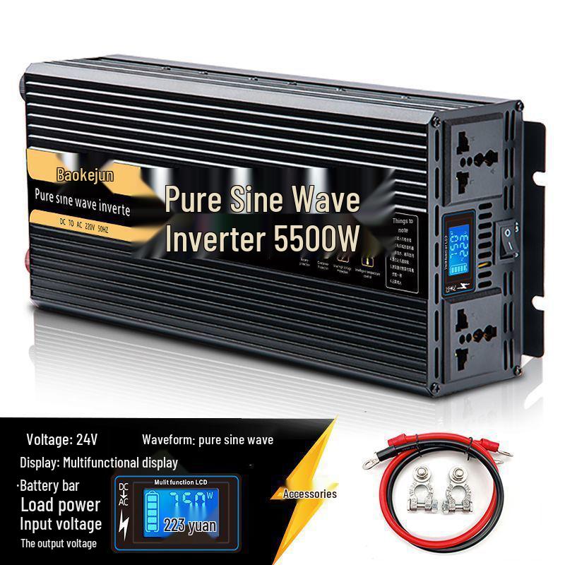 High-Power Pure Sine Wave Car Inverter: 12V/24V to 220V for Vehicle and Household Battery Conversion