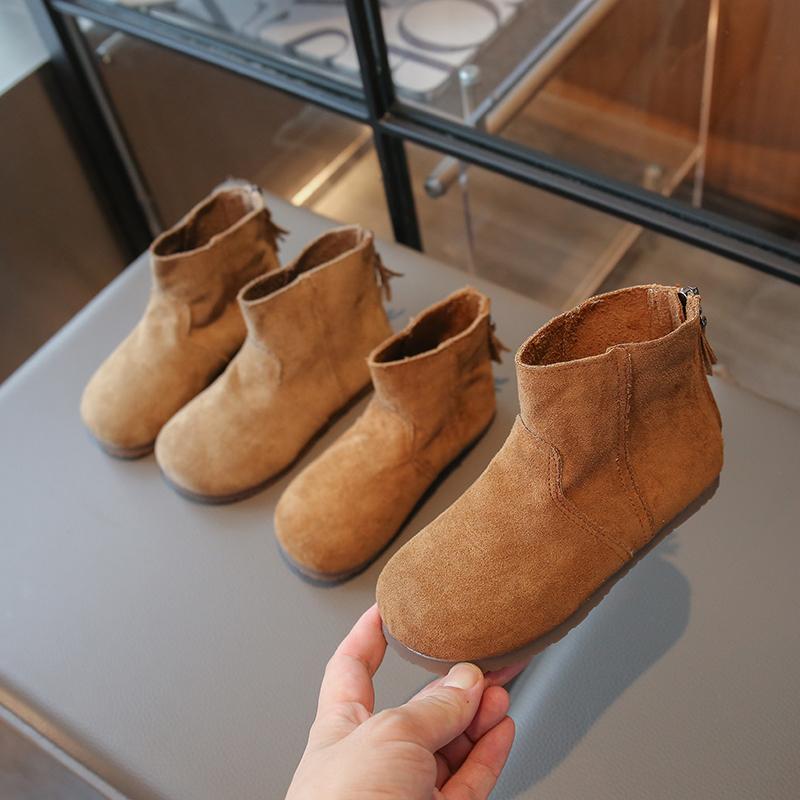Children's Boots Girls' Ankle Boots Spring and Autumn New Style Girls' ankle Boots Soft-soled Buken Yellow boots