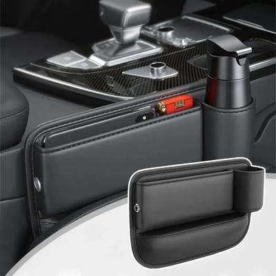 PU Leather Car Seat Gap Organizer Console Side Storage Box with Cup Holder Seat Crevice Storage Box Car Organizer for Cell Phone