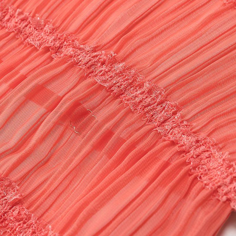 Kaslead New Women Clothes Western Style Pleat Top Backless Hanging Neck Sling Pleating Long Dress Two-piece Set