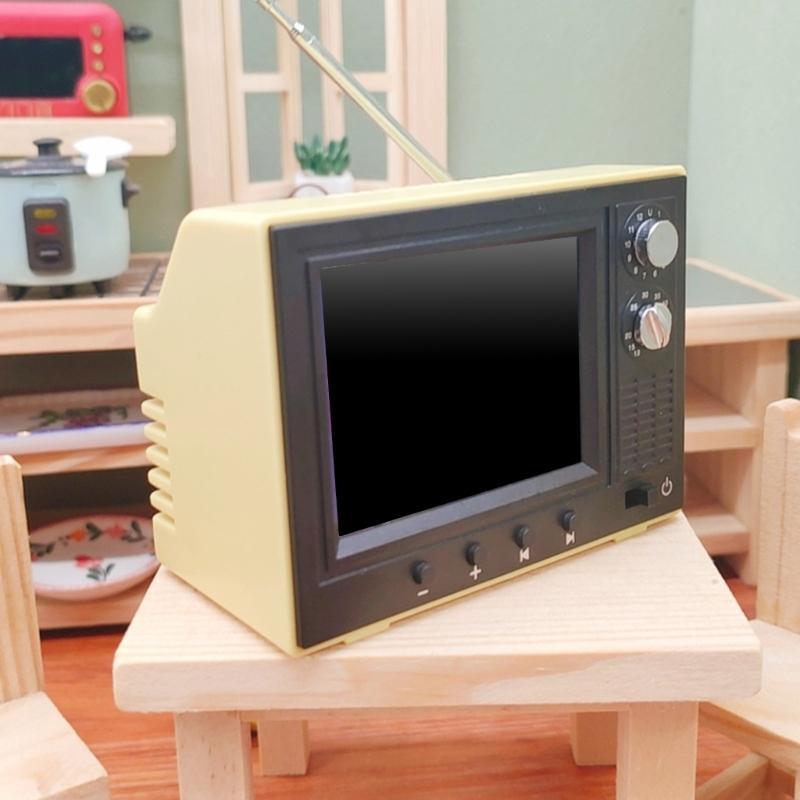 Animated Mini TV Furniture For Dollhouses 8.5cm Realistic Video Display Living Room Decoration
