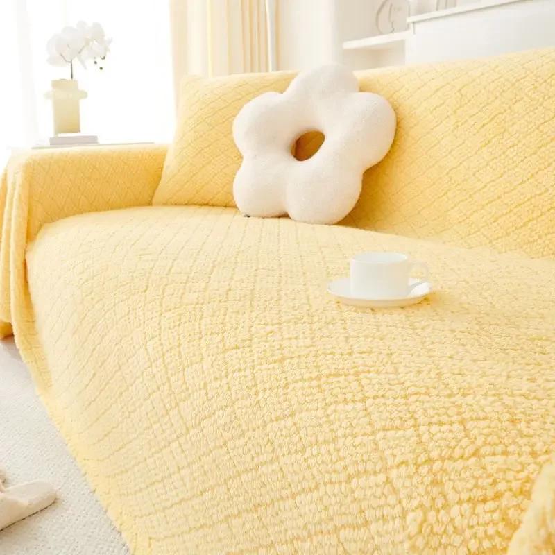 Double Sided Usable Plush Sofa Cover Fabric Multiple Functions Anti Slip Plush Blanket Advanced Anti Cat Scratch Sofa Cushion