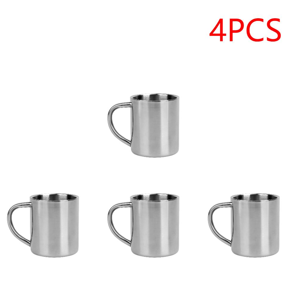 1-6Pcs Handle Mug Double Layer 220ml Stainless Steel Camping Hiking Coffee Tea Cup Sets for Household Kitchen Helping Decor
