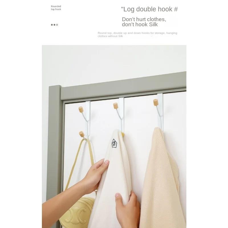 1/2Pcs Over Door Hook Hanger White Sturdy with Wooden Ends Clothes Towel Metal Storage Hooks For Bathroom and Kitchen Hanging