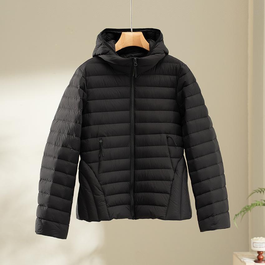 White duck down ribs down jacket light and thin women's short removable hooded slim fit warm small winter new