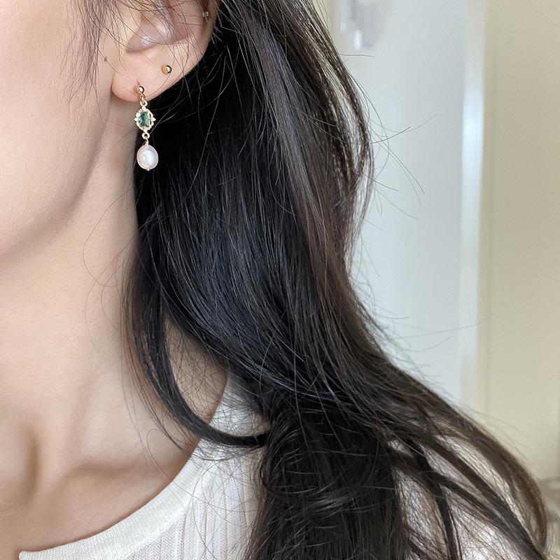 925 Sterling Silver Palace Style Emerald Crystal Earrings Women Simple Pearl Tassel High-end Generous Party Jewelry Gift