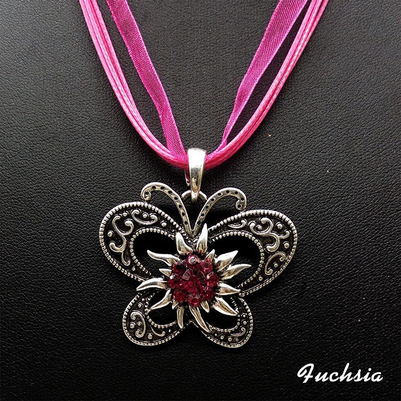 New Vintage Butterfly Necklace Jewelry Fashion Popular Retro Bohemia Style Ribbon Rope Chain Crystal Flowers Pendant Necklace