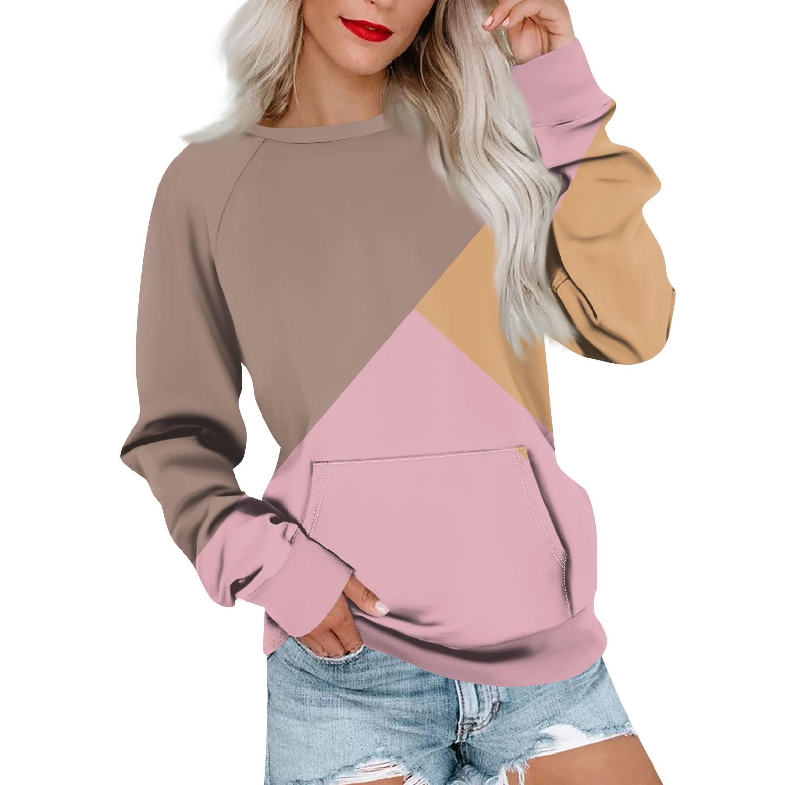 

Women s Casual Colorblocked Striped Printed Pullover Sweatshirt Plug Sleeve Sweatshirt With Pocket XL рожевий