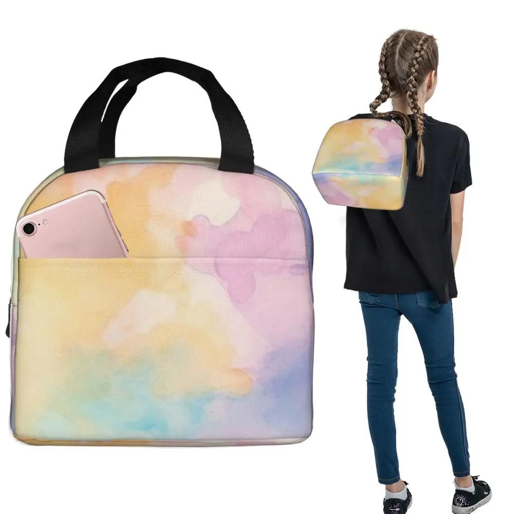 Blunt Color Mist Watercolor Pattern Insulated Lunch Bag for Women Children Leakproof Food Boxes Thermal Lunch Box Tote