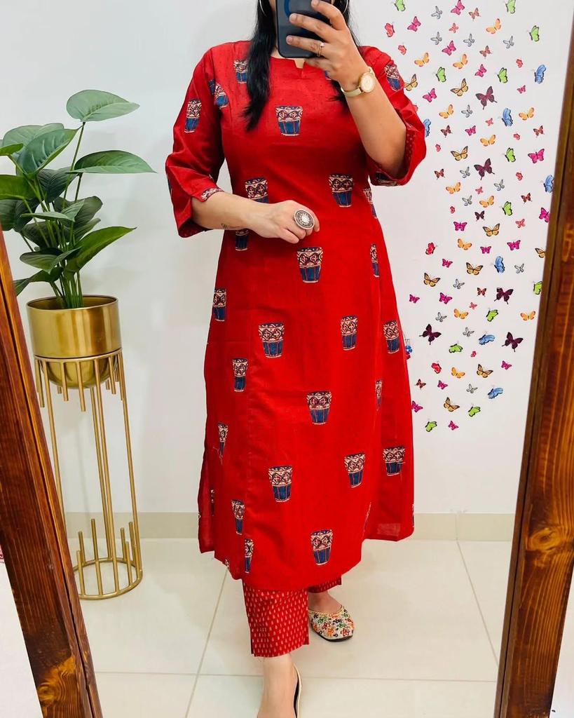 Women Designer Kurta Pant Cord Set Indian Bollywood Top Tunic Pure Cotton Kurti
