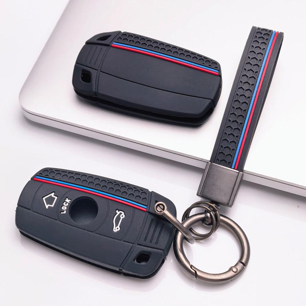 Silicone Car Key Fob Cover with Matching Keychain Designed for BMW 1 3 5 Series X1 X3 X5 E90 E60 E87 E91 E92 E84 E70 This Protective Key Case Features