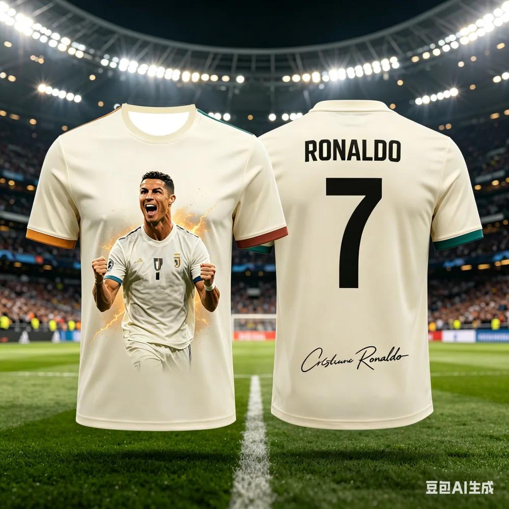 Men's Summer 3D Ronaldo Print Football Sports T-Shirt, Breathable and Quick-Drying Material Design, Perfect Summer Gift for Fans