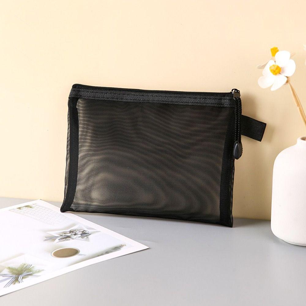Mesh Pen Bag Nylon Document Bag Office School Supplies Zipper Pencil Case  Stationery