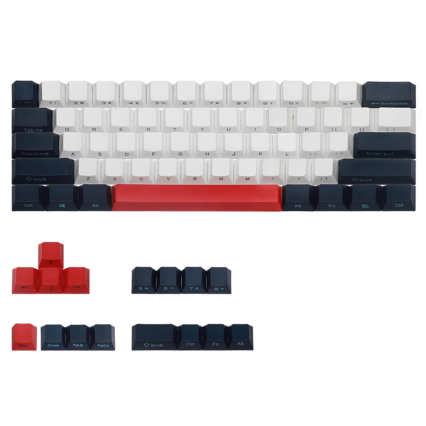 

Happy Balls 60% Keycap Side Print PBT Keycap Set, 61, 68, Cherry MX Keycaps for 60% MX Switch Mechanical Keyboards (Navy Blue Combo)