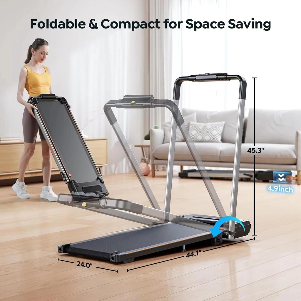 Foldable Treadmill Incline Portable Under Desk Folding Walking Pad 0.6-7.5mph Max load 120KG with LED Bluetooth Home treadmill
