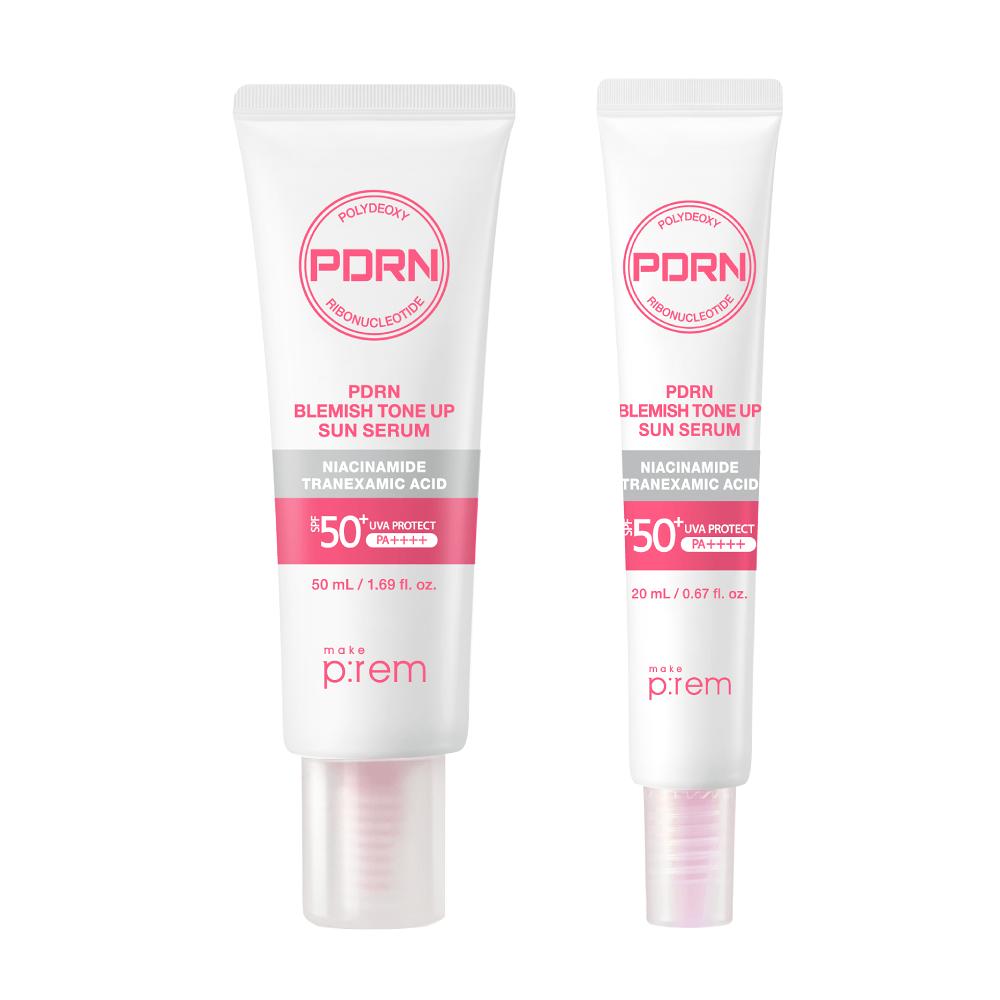 make p:rem PDRN Dark Spot Tone-Up Sun Serum SPF50+ PA++++ Brightening Sunscreen 50ml Set